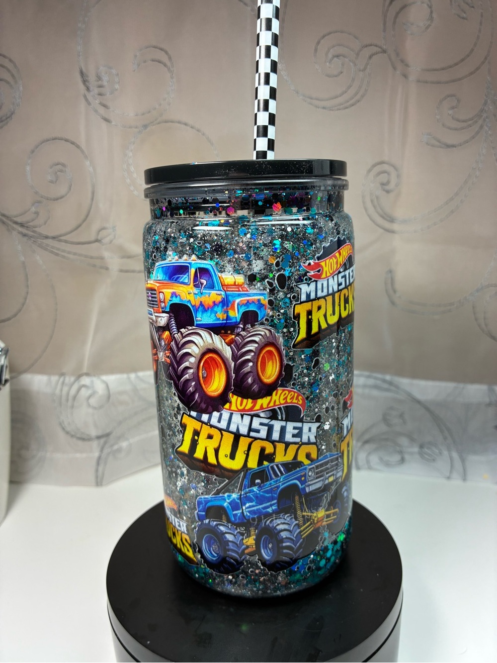 Hot Wheels Monster Trucks Glitter Tumbler - Blue & Orange